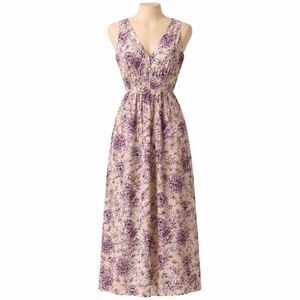 EXPRESS Floral Colorful Veck Maxi Dress Resort Fairy Boho Artistic Wedding Sz L
